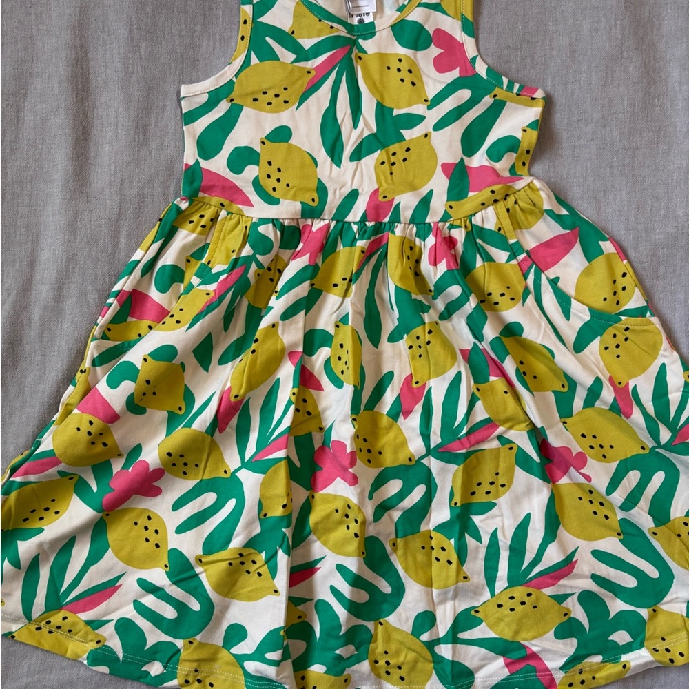 Hanna Andersson Racerback Lemon Print Dress with Pockets NWOT